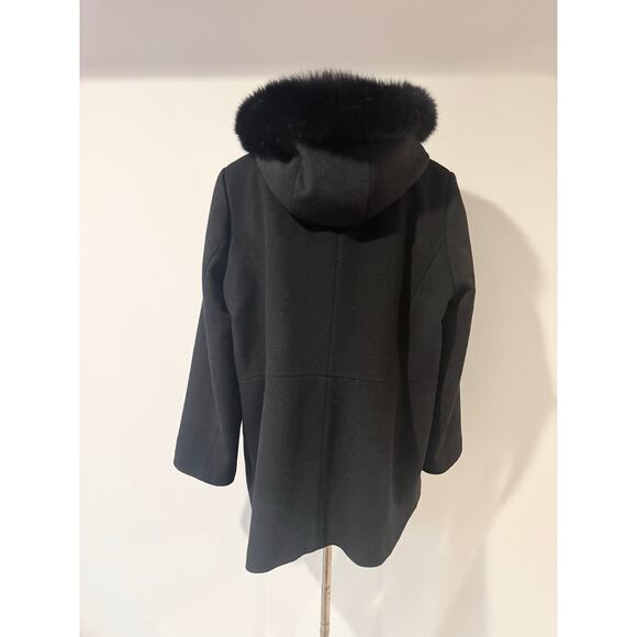 Sachi Black Wool Peacoat Size 1X – Real Fox Fur Trim Collar, Luxe Winter Coat - Picture 2 of 8